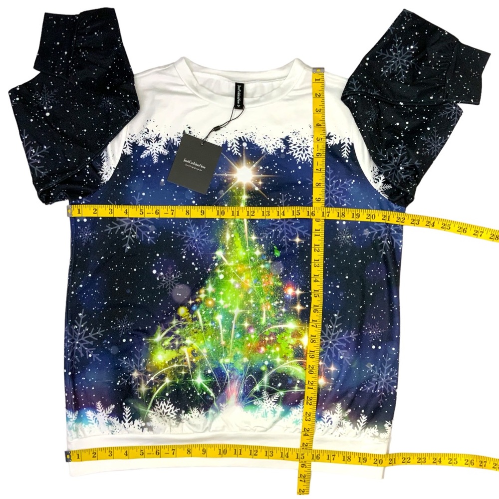 Christmas 3D Print Long Sleeve Sweatshirt Tee Top Cosmic Starry Night Women Med - Picture 12 of 16